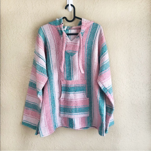 Vintage Other - Vintage Pink and Mint Poncho Baja Hoodie - Size L
